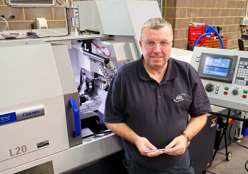 Dave Stacey, senior production controller at ABL in front of the Citizen Cincom L20-VIIILFV sliding-head lathe