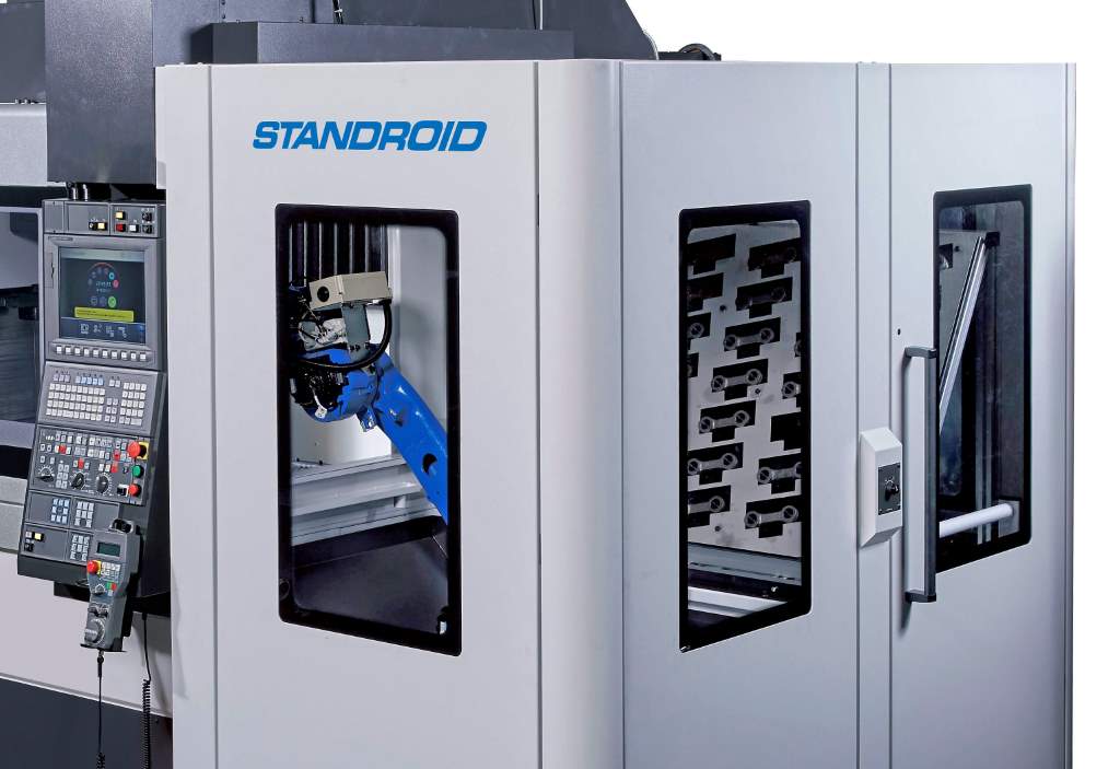 Okuma’s Standroid floor-mounted robotic automation system will be exhibited feeding a M560-V 3-axis vertical machining centre