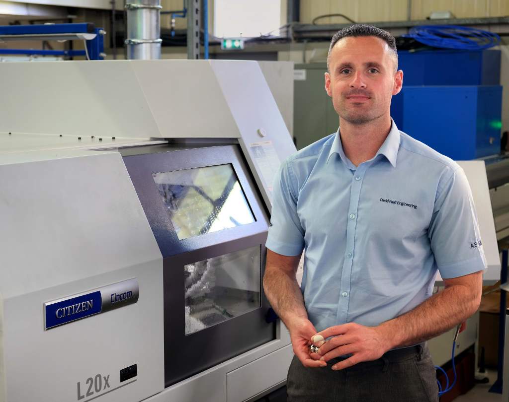 Philip Anthony, sales and marketing director at DP Engineering, with the new 8-axis Cincom L20-XLFV sliding-head lathe